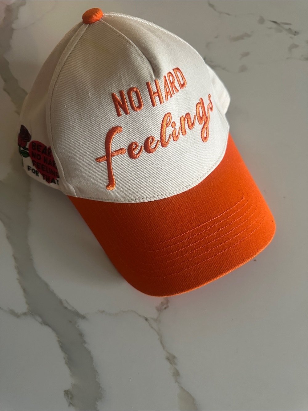 No Hard Feelings Orange & White Kids Cap